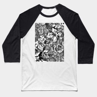 Textured Black and White Rose Pattern Baseball T-Shirt